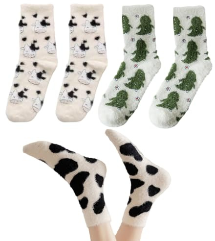DOKRIN Calcetines de estar por casa para mujer, 3 pares de calcetines de felpa para mujer bonitos y suaves para invierno fáciles de combinar con tu ropa (blancos)