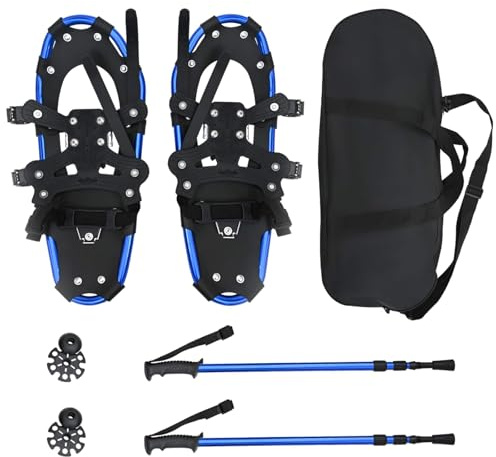 vidaXL Raquetas de Nieve 3 en 1 con Bastones de Senderismo Azul, Jardín y Terraza, Equipos de Nieve Ajustables, Accesorios para Frío, Set de Senderismo