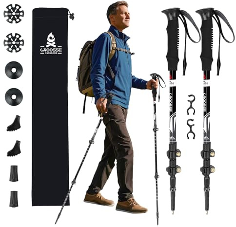 Bâtons de Trekking Pliables Légers en Aluminium, Poignées Liège, Lot de 2