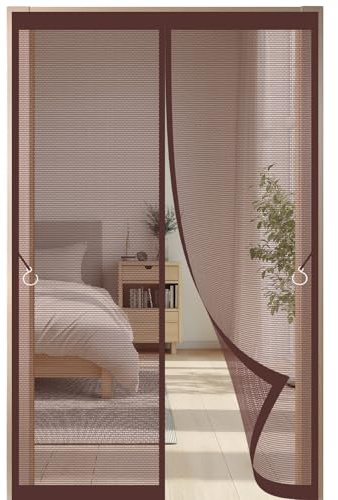 Zanzariera Magnetica 109 x 230 cm Anti Zanzare, Mosche Insetti Tenda Zanzariera Magnetica Varie Taglie per Porta Finestra Balcone Soggiorno, Marrone