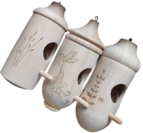 De 3 pequeñas casas colgantes para colibríes construidas de madera para decoración de jardín y refugio de pájaros, madera natural para pájaros