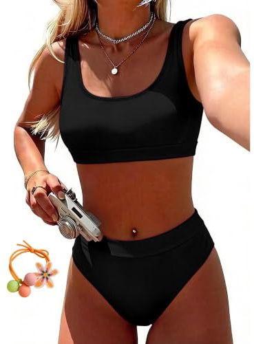 Dam Sport Bikini Bustier Tummy Control Hög Midja Push Up Badkläder