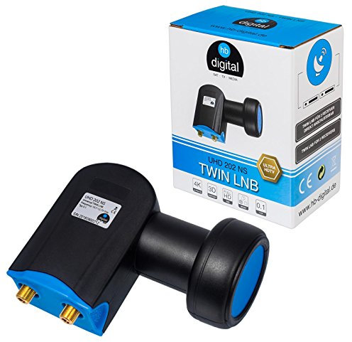 HB-DIGITAL Ultra HD Twin LNB Noir - UHD 4K Full HD DVB-S/S2 - Facteur de bruit de 0,1 dB - pour deux récepteurs satellite (connexion directe) - Contacts dorés - Protection contre les intempéries
