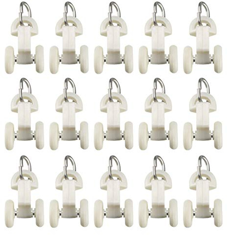 uxcell Curtain Track Plastic Twin Wheel Carriers Drapery Rail Sliding Glider for Window Shower Curtain Tracks 14mm Wheel Dia 30 Pcs