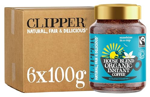 Clipper House Blend Organic Arabica Instant Coffee | 6 x 100g Jars | Bulk Buy for Home & Catering | Gourmet Coffee | Sustainable Fairtrade Coffee by Clipper Teas | Ethically Sourced & Eco Conscious