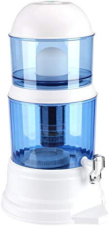 lyrlody Wasserfilter, 16L Aktivkohle Trinkwasserfilter Filterkanne Wasserreiniger Wasserfiltersystem Wasserspender Wasserfilterspender mit Wasserhahn und Abnehmbarer Kartusche 36 x 31,5 x 61 cm