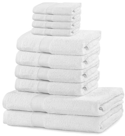 DecoKing 10er Set Baumwolle Qualität 525g/m² 4 Gästehandtücher 30x50 cm 4 Handtücher 50x100 cm und 2 Badetücher 70x140 cm weiß saugfähig Marina