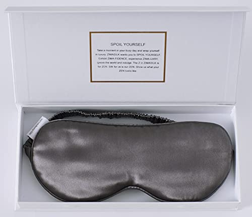 ZIMASILK 100 % 22 momme ren mullbärssilke sovmask, fylld med 100 % mullbärssilke, silkesomslagsrem – supermjuk och bekväm sömn ögonmask för sömn (svart grå)