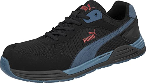 Puma Safety Frontside Low S1P ESD HRO SRC - Zapatos de seguridad para hombre (puntera de fibra de vidrio, antideslizantes, resistentes al calor, sin metal), color Azul, talla 45 EU