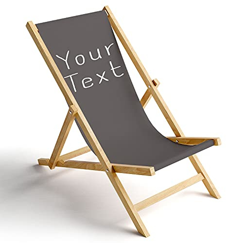 Ferocity Holz-Liegestuhl Klappbar Klappliegestuhl Sonnenliege Strandstuhl Wechselbezug Motiv Your Text Grau [119]