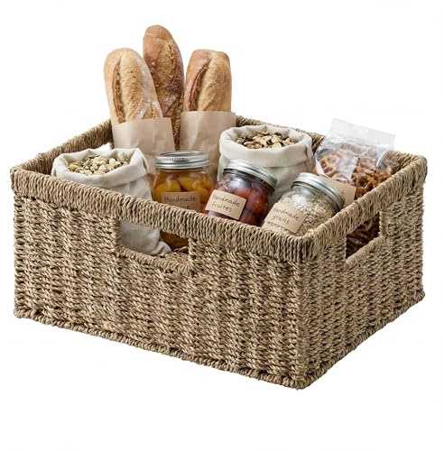 StorageWorks Large Wicker Baskets for Organizing, Seagrass Storage Basket with Built-in Handles for Pantry, Entryway, Living Room, 1 Pack