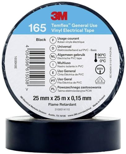 PVC Electrical Insulation Tape 165BK8E - Tape 0.03m 25mm Black Temflex165 sw25X25