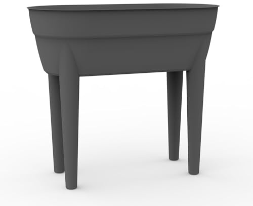 EDA - Fioriera alta Osaka 48 L - Zona ritenzione idrica - Piedi con tappo di scarico - Barra metallica di rinforzo - 77,1 x 37,6 x 68 cm - Grigio Antracite