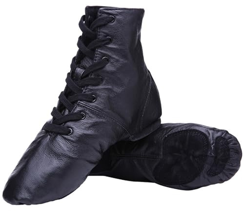 ZHENSI Bottes De Jazz en Cuir Bottines De Danse Modernes Semelle Fendue Montantes Pieds Nus Souples pour Femmes