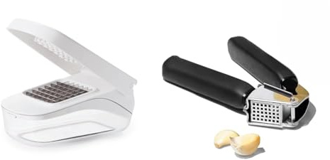 OXO Good Grips Vegetable Chopper with Easy-Pour Opening, White, 10.7 x 26.2 x 16.5 cm & Good Grips Garlic Press