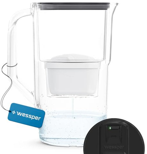 Wessper Jarra Filtradora de Agua 2,8L con contador LED | Reemplazo para Dafi Unimax Aquaphor A5 BRITA Maxtra+ PHILIPS AWP212/10, Filtro Reduce la cal y Cloro | Jarra Filtrante + 1x cartucho | Negro