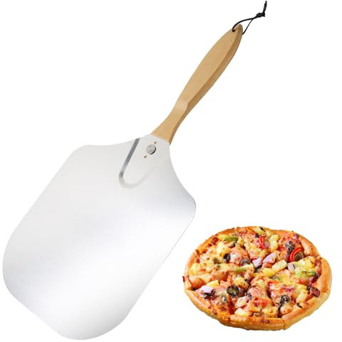 Zjyufy Pizza Peel 12 Inch, 3- in- 1 Aluminum Metal Pizza Paddle with Pizza Spatula Paddle and Pizza Cutter for Baking Pizza, Dough, Bread& Cakes