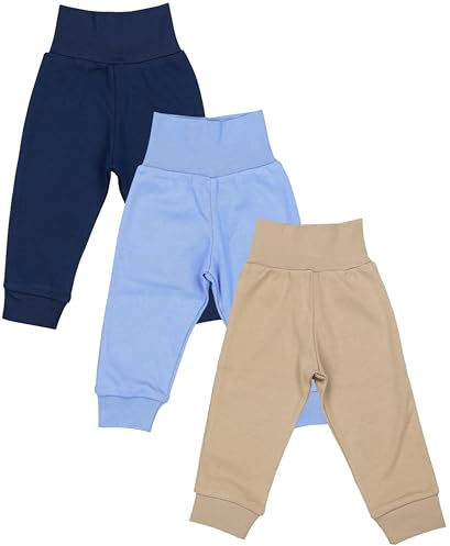 TupTam Pantalones Bebé Niño 3 Unidades – Pantalón Algodón Bebé Cómodo, Certificado Oeko-Tex, Beige/Azul Vaquero/Azul Oscuro, 110