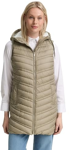 TOM TAILOR Chaleco acolchado largo con capucha para mujer, 10678 - Smoke Olive, L