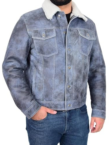 Divergent Retail Aymar Veste en peau de mouton pour homme Bleu, bleu jean, M