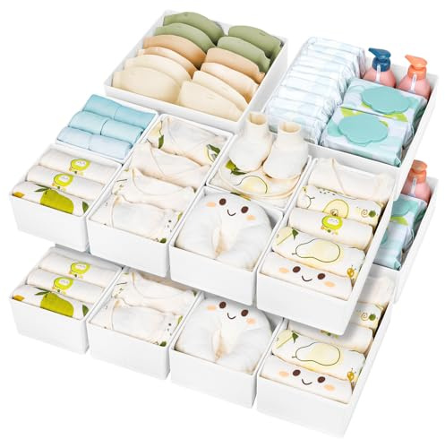 Homsorout 15 Pack Foldable Drawer Organisers Clothes - Fabric Storage Box Wardrobe Drawer Dividers Cubes for Baby Clothing, Socks, Underwear, Ties, Bedroom (White)