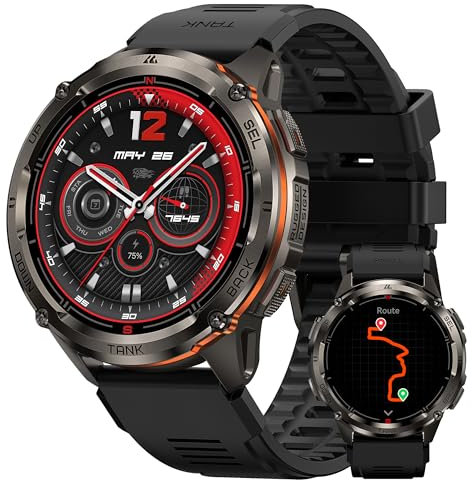 KOSPET Tank T3 Ultra 2 GPS Montre Connectée Homme- Acier Inoxydable Batterie de Grande Capacité 50M Étanche, Smartwatch Boussole Altimètre Appel,1.43 AMOLED Toujour Activé Fréquence Cardiaque