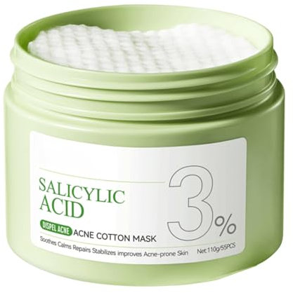 55pcs 3% Salicylic Acid Face Pads - Exfoliating Face Cleansing Pads - Remove Acne,Reduce Blackhead Toner Facial Wipes - Oil Control,Shrink Pores Facial Exfoliating Pad (110g)