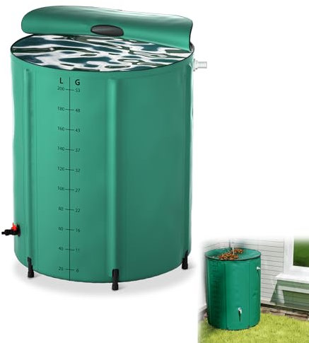 YRHome 200 Liter Faltbare Regentonne Regenwassertonne Regenwassertank UV-stabil & witterungsbeständig Mit Überlaufschutz & seitlicher Skala Kompakt für Garten, Balkon, Camping Grün