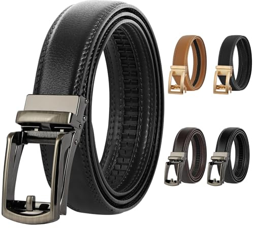 DiULi Cinturones Hombre, 120 cm Cinturon Hombre Cuero, Cinto Homem Automática, Ajustable, Cinto de Trinquete sin Agujeros, Cinturón de Cuero para Pantalones de Traje (1Pc-Negro)