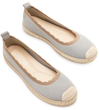 GLAMORA Alpargatas Mujer de Punto Transpirable con Suela de Goma Efecto Esparto, Zapatos Planos Tipo Bailarinas Manoletinas Cómodas Slip On, Alpargatas Mujer Ligeras Punta Redonda grey-41