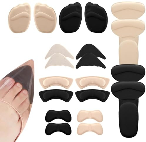 Heel Cushion Pads, Shoe Inserts for Shoes Too Big, 10 Pairs Shoe Fillers Includes Adjustable Toe Pads, Front Insoles and Heel Grips for Daily Wear, Heel Grips for Ladies Shoes