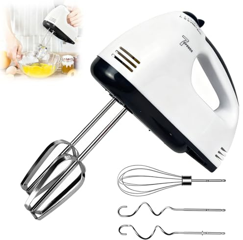 Pmueuff Handmixer Elektrischer Handrührgerät mit 7 Geschwindigkeitsstufen, 2 Edelstahl Rührbesen, 2 Knethaken und 1 Schneebesen Mixer Handrührer für Backen Kuchen, Eier Sahne Lebensmittel-Mixer