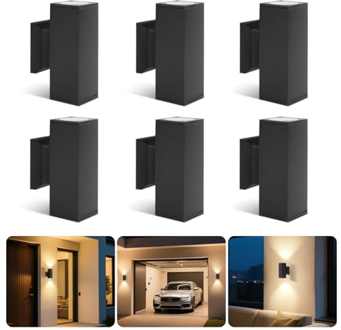 Aigostar Lampada da Parete Esterno Impermeabile IP65, GU10 Alluminio Up Down Lampada da Parete Esterni, Applique Moderna Esterno per Portico, Corridoio, Terrazza, Nero, Confezione da 6