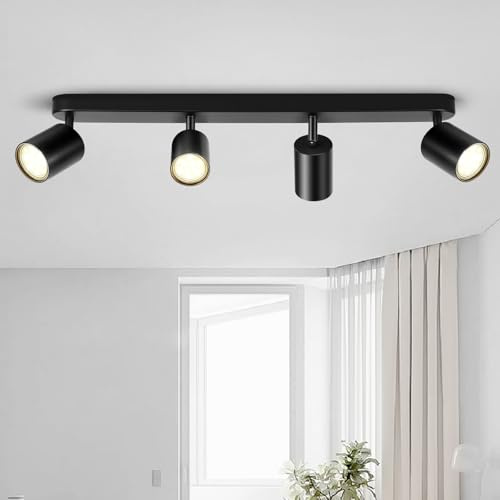 GeyouLux LED Taklampa 4 Spottar Svart, Justerbar Taklampa 350°+90°, Moderna Takspottar GU10, Taklampa i Aluminium För Tak Lämplig För Kök och Sovrum (Utan Lampa)