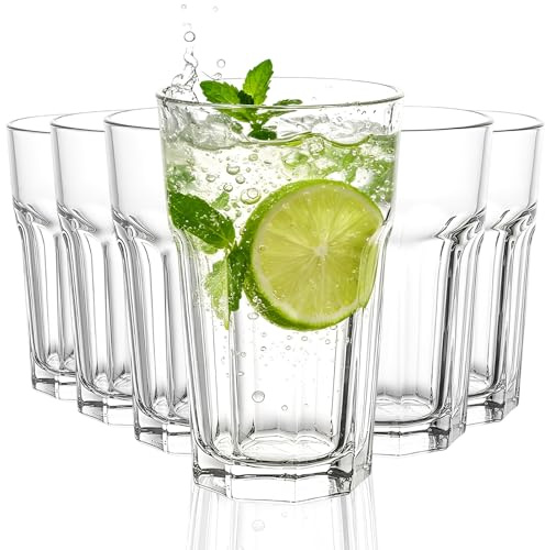 YASHIIN Wassergläser 6er Set, Langlebige Trinkgläser Klassisches Design für Wasser Saft Bier Wein und Cocktails