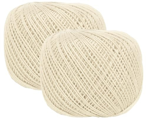 sourcing map 2 Rolls 164 Yards Size 3 Beige Pearl Cotton Crochet Thread Lace Weight Yarn Tatting Thread for Crocheting Knitting Embroidery Sewing