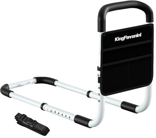 KingPavonini Bed Rails for Elderly Adults, Adjustable Bed Assist Rail | Bed Rails with Non-Slip Ergonomic Handle & Storage Bag, Tool-Free, Adjustable Bed Rails for Seniors, Handicap, Disabled