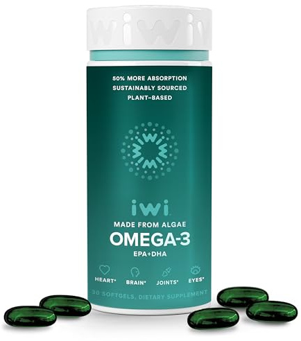 Iwi Omega-3, 30 Softgels (30 Servings), Vegan Plant-Based Algae Omega 3 with EPA + DHA, Whole-Body Support Dietary Supplement, Krill & Fish Oil Alternative, No Fishy Aftertaste