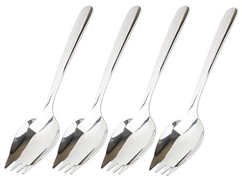 Sporks 4 Pack Stainless Steel Sporks 5.9 Inch Spork Spoon for Ice Cream Spoon Salad Forks, Fruit Appetizer Dessert, Silver