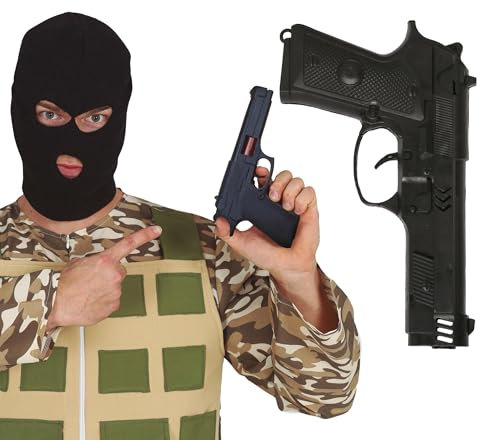 FIESTAS GUIRCA | Schwarze Spielzeugpistole (23 cm) - Zubehör für Polizei-, Militär- oder Räuberkostüm - Ideal für Halloween, Karneval und Kostümpartys - Für Kinder und Erwachsene - Schwarz