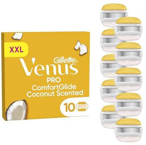Gillette Venus Pro Comfortglide 10 Lamette di Ricambio a 5 Lame per Rasoio da Donna Venus, al Profumo di Cocco, Lamette Donna Adatte a Depilazione Corpo