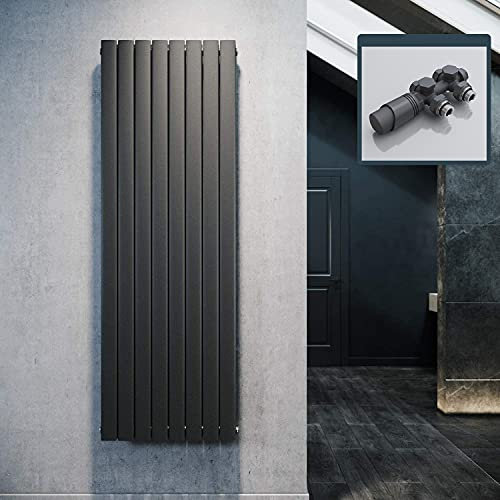 ELEGANT Design Heizkörper Flach 1800x616mm mit Anthrazit Multiblock Thermostat Flachheizkörper Anthrazit Doppellagig Vertikal Heizkörper Mittelanschluss