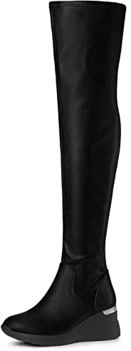Allegra K Botas por encima de la rodilla con plataforma y tacón de cuña para mujer Negro 37