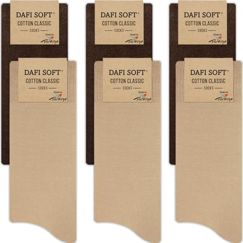 Dafi soft 6 Pairs Men's Cotton Socks, Comfortable, Made in Turkey (UK 9-12, 6x Brown/Beige)