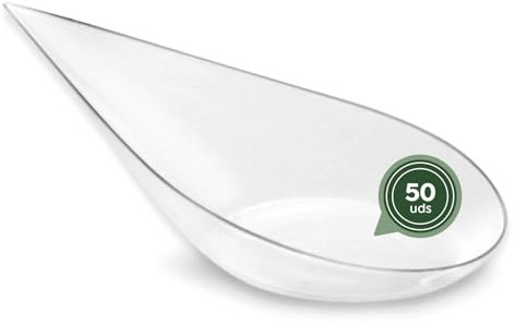 MAXI PRODUCTS - Cuchara Catering - Cuchara Catering Plástico Reciclable - Especial Catering, Eventos, Tapas, Degustación, Food Trucks - CATERING (Lágrima Transparente, 50 Unidades)