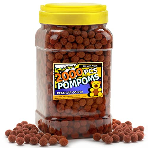 Bundooraking Pom Poms, 0.4inch (1cm), 2000pcs Brown Pom Poms, Pom Poms for Crafts.