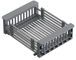 QUADRON Cestello scolapiatti, scolapiatti per lavello | dimensioni 30 x 22,5 x 10 cm grigio | scolapiatti telescopico in acciaio inox | per il risciacquo per frutta e verdura