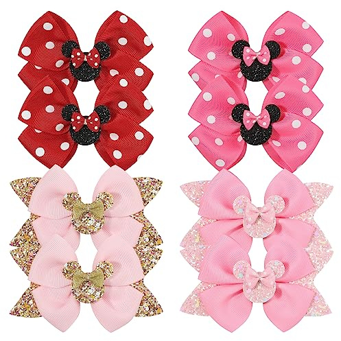 JOYOYO 8 Pcs Hair Clips for Girls Mouse Ear Accessory Girls Hair Bows - Glitter and Polka Dot Bows In Pairs