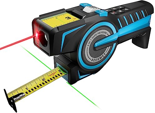 ACEGMET by MiLESEEY Ruban à mesurer numérique 3 en 1, télémètre laser avec ruban à fermeture automatique Lecture numérique instantanée, ligne laser étendue, mesure incrémentale Ruban à mesurer laser