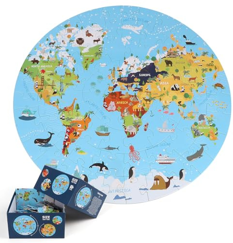 KABENFIS World Map Jigsaw Puzzle 70 PCS Circular Map for Children